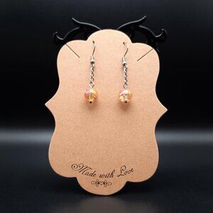 Orange Glass Beaded Minimalist Dangle Drop Chain Earrings Handmade Jewelry
